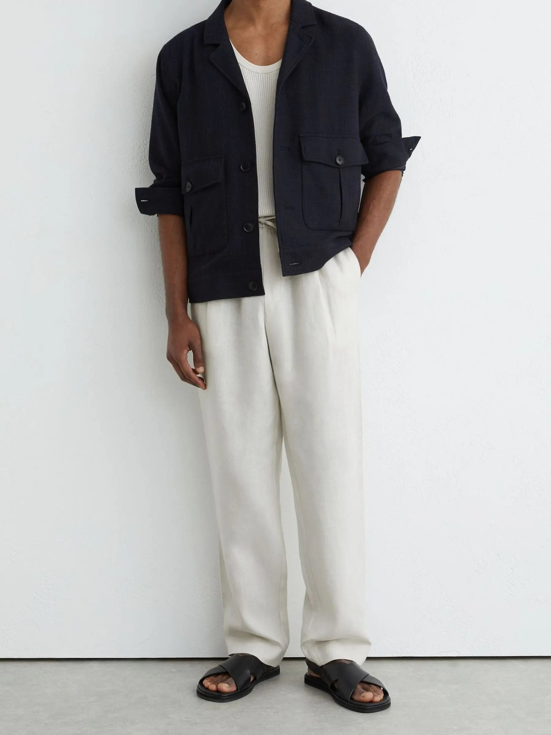 100% Linen Relaxed-Fit Drawstring Trousers