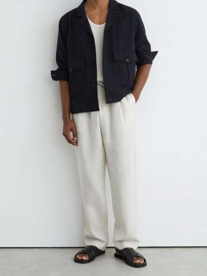100% Linen Relaxed-Fit Drawstring Trousers