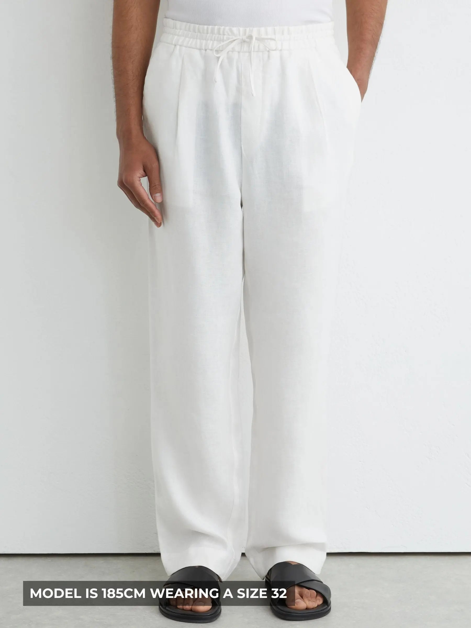 100% Linen Relaxed-Fit Drawstring Trousers