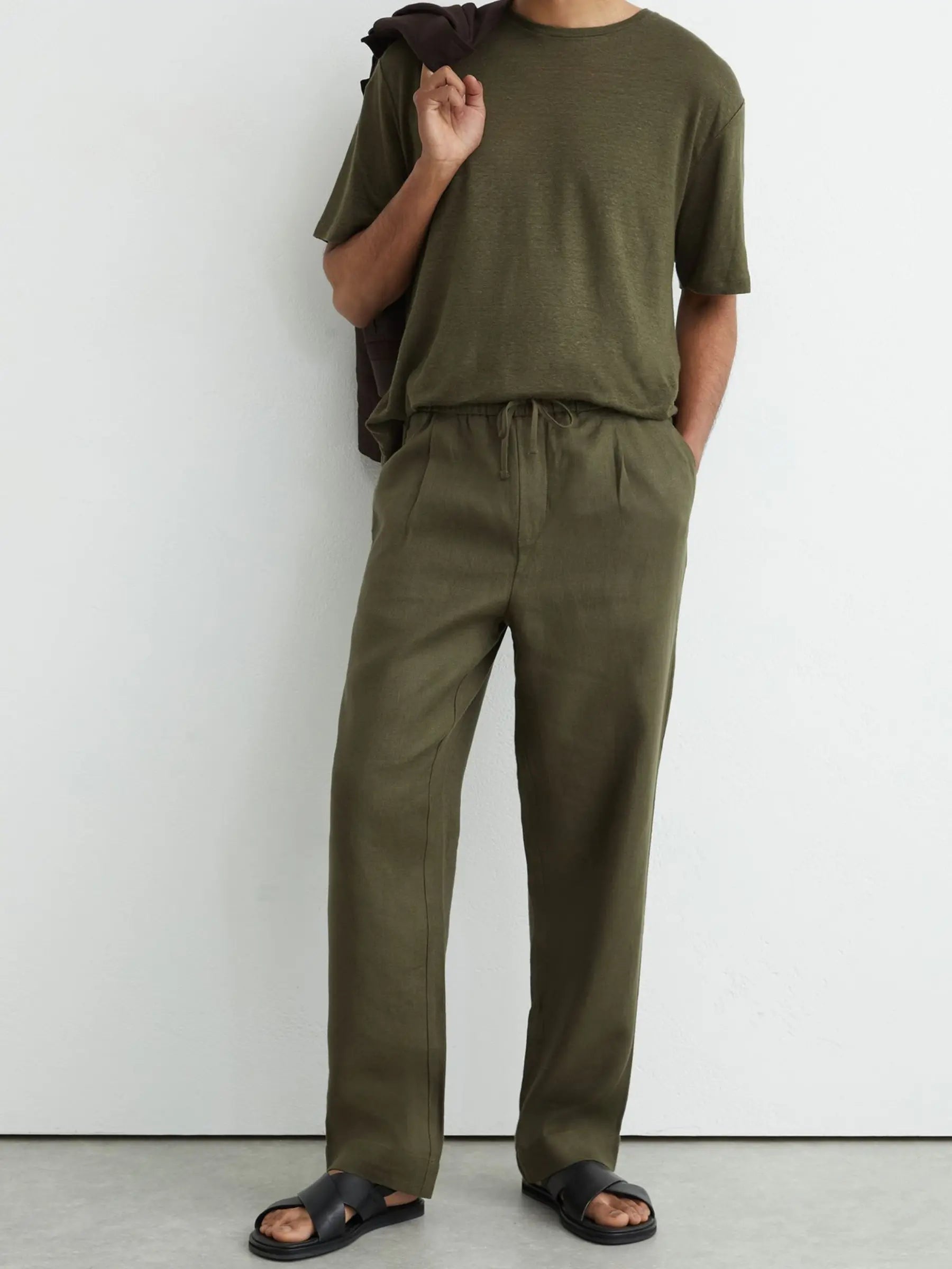 100% Linen Relaxed-Fit Drawstring Trousers