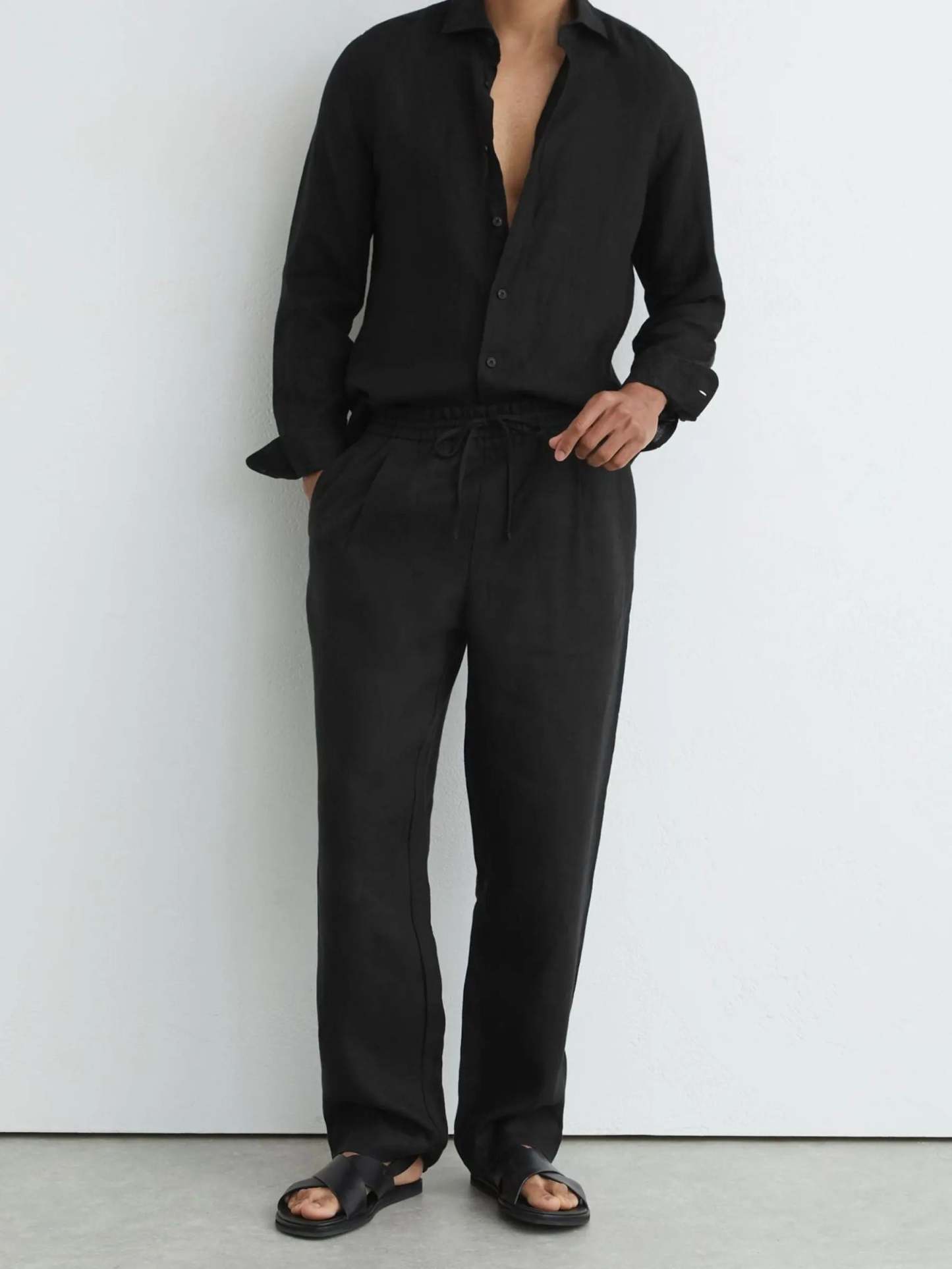 100% Linen Relaxed-Fit Drawstring Trousers