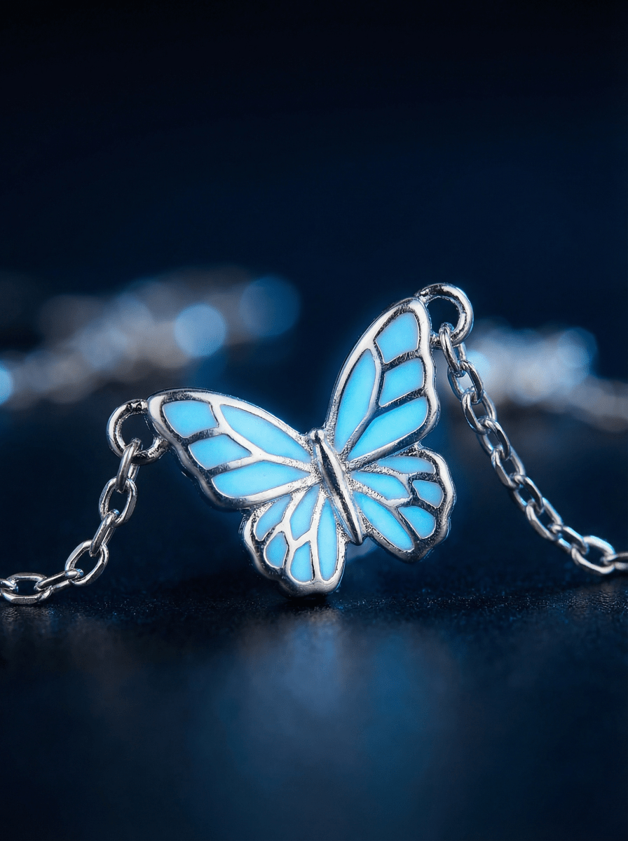 Luminous Dream Blue Butterfly Necklace