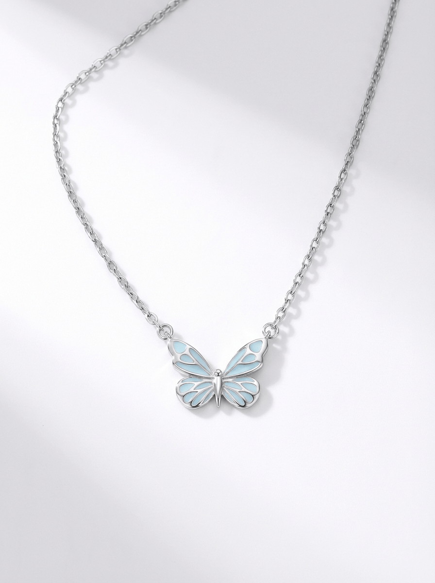 Luminous Dream Blue Butterfly Necklace