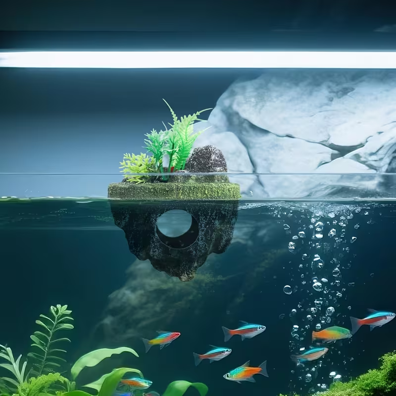 Aquarium Floating Rock Decoration - Resin Moss Suspended Stone with Suction Cup (Avatar Style Levitating Effect)