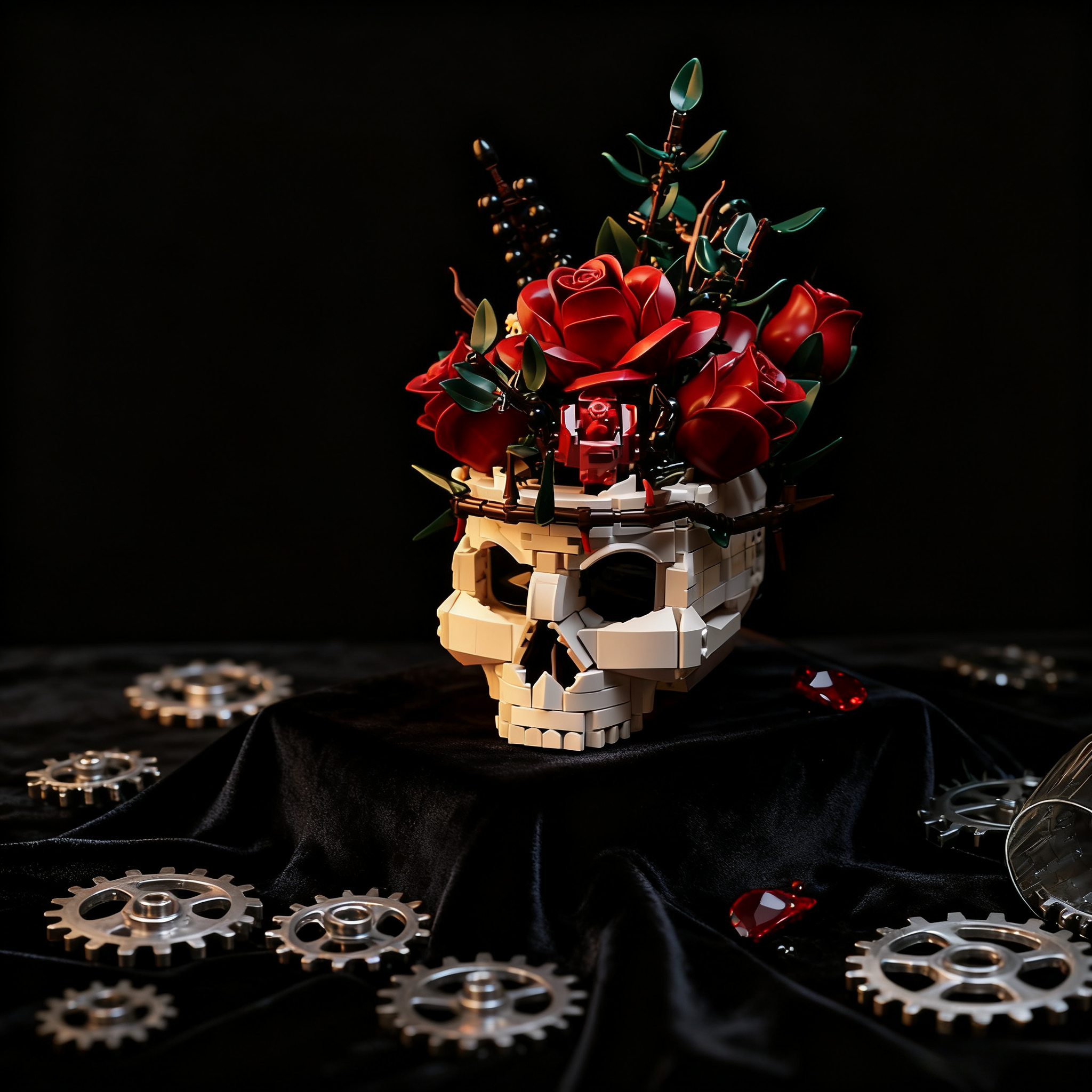💀Gothic Skull & Rose Building Blocks Set – 1101pcs🌹