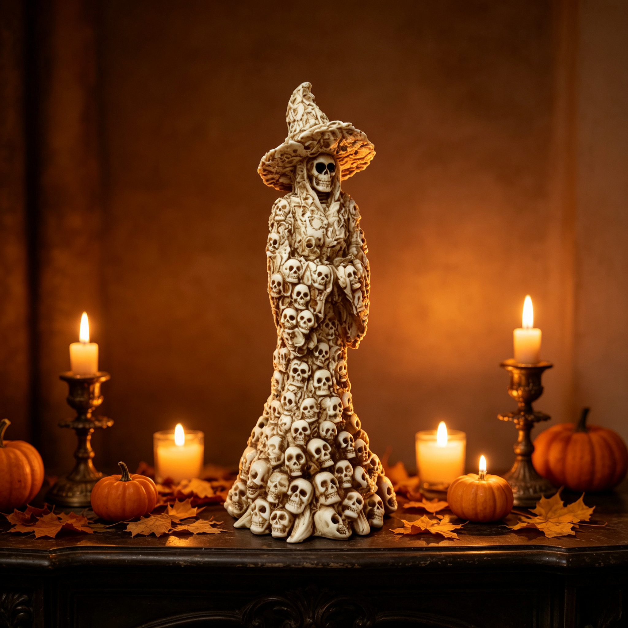 💀 Skeleton Witch LED Ornament, Warm Glow Halloween Skull Statue Table Decor