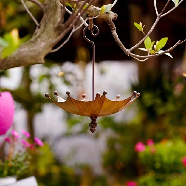 Umbrella-Shaped Outdoor Hanging Bird Feeder & Bath Tray