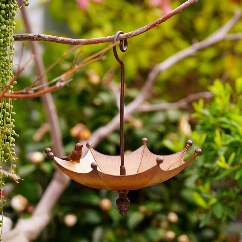Umbrella-Shaped Outdoor Hanging Bird Feeder & Bath Tray