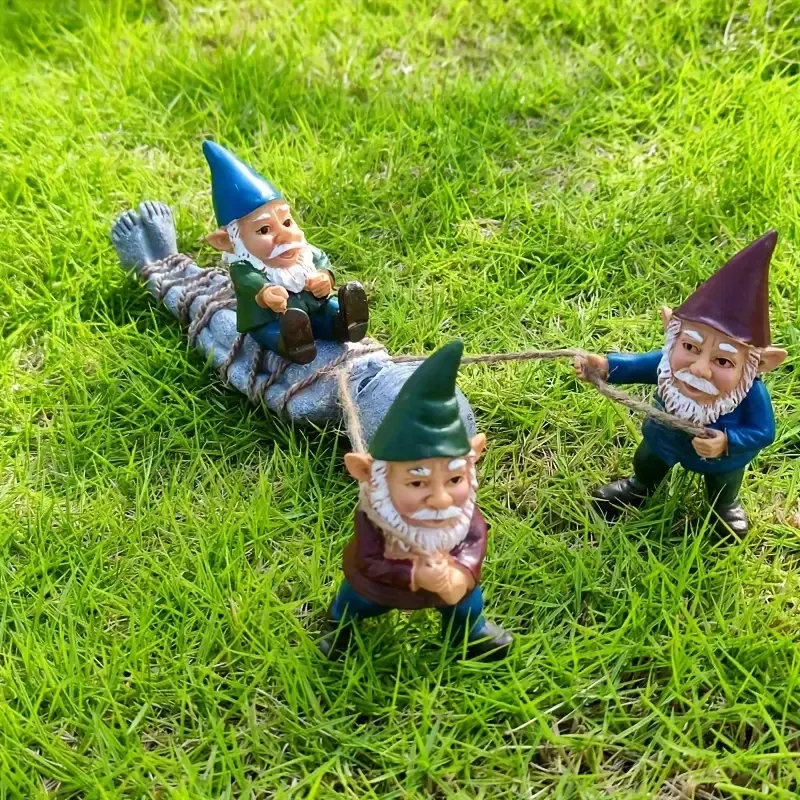 3PCS Whimsical Gnome Alien Capture Garden Statues
