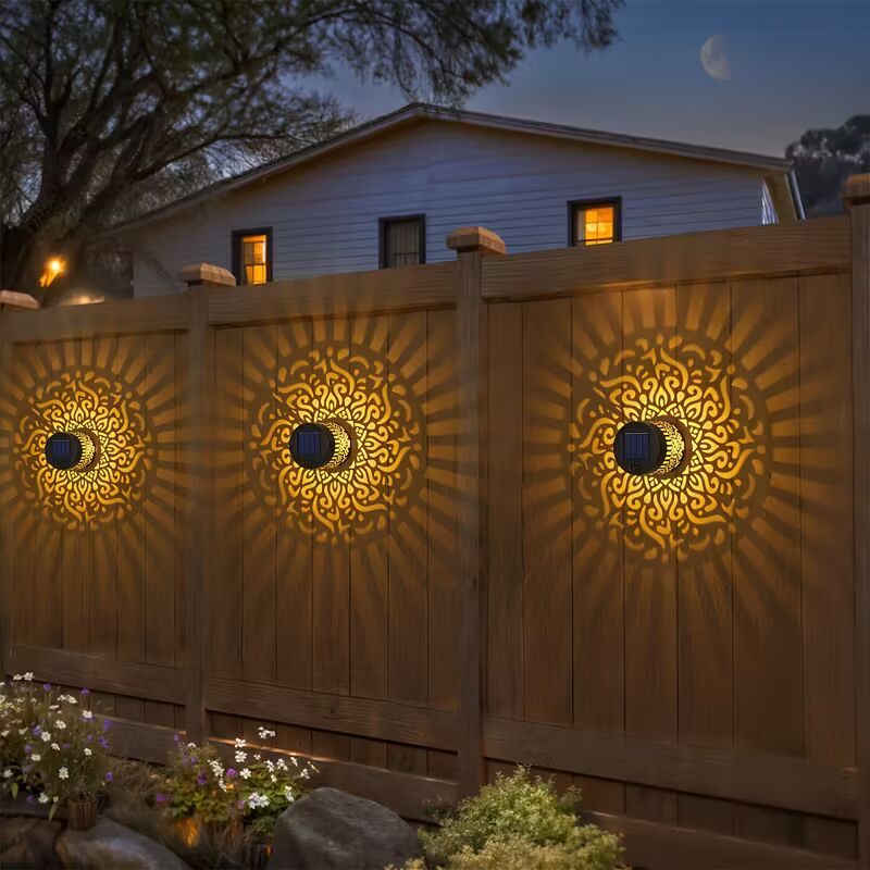 4pcs solar-powered lights themed around peonies, datura, sunflowers, and mandalas.