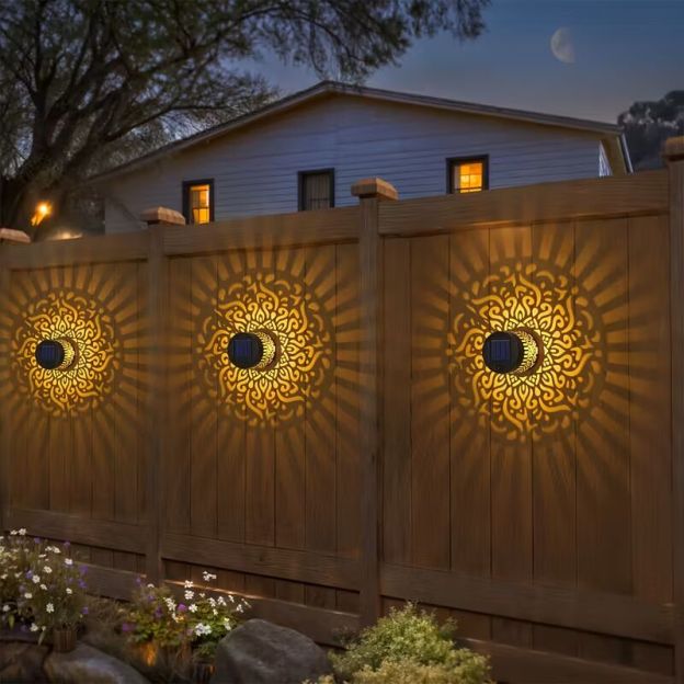 4pcs solar-powered lights themed around peonies, datura, sunflowers, and mandalas.