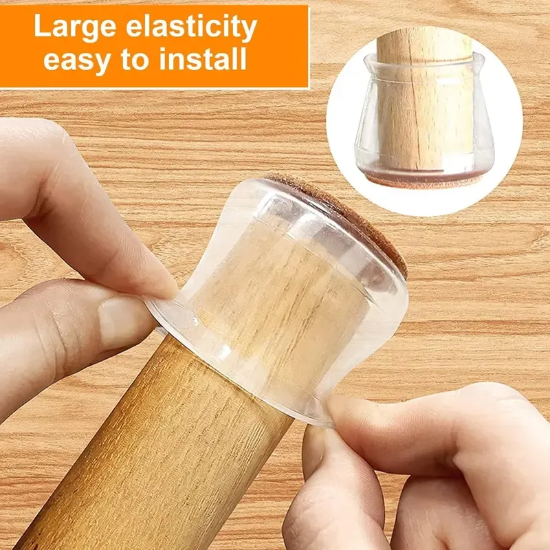 Noiseless Chair Leg Pads – Scratch-Proof Floor Protectors 🌟 Silicone + Felt | Fits Hardwood & Tile | Installs in 3 Secs!