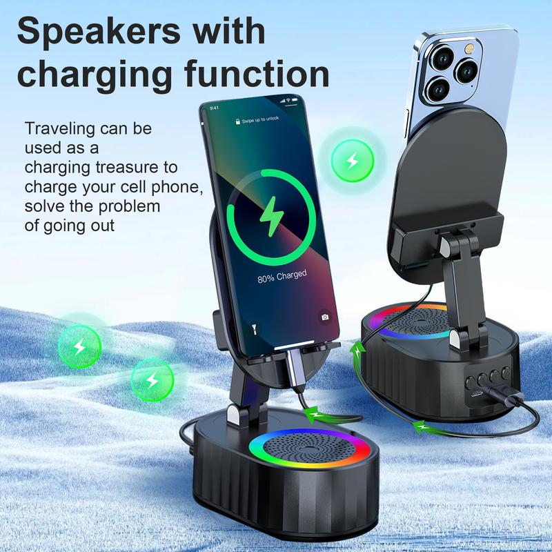 Bluetooth Speaker with Wireless Charging & Phone Stand – 5-in-1 RGB Lights, Hi-Fi Sound