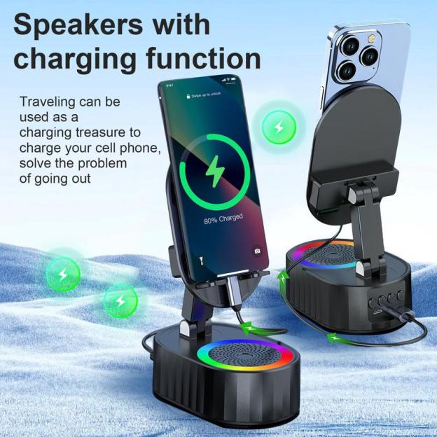 Bluetooth Speaker with Wireless Charging & Phone Stand – 5-in-1 RGB Lights, Hi-Fi Sound