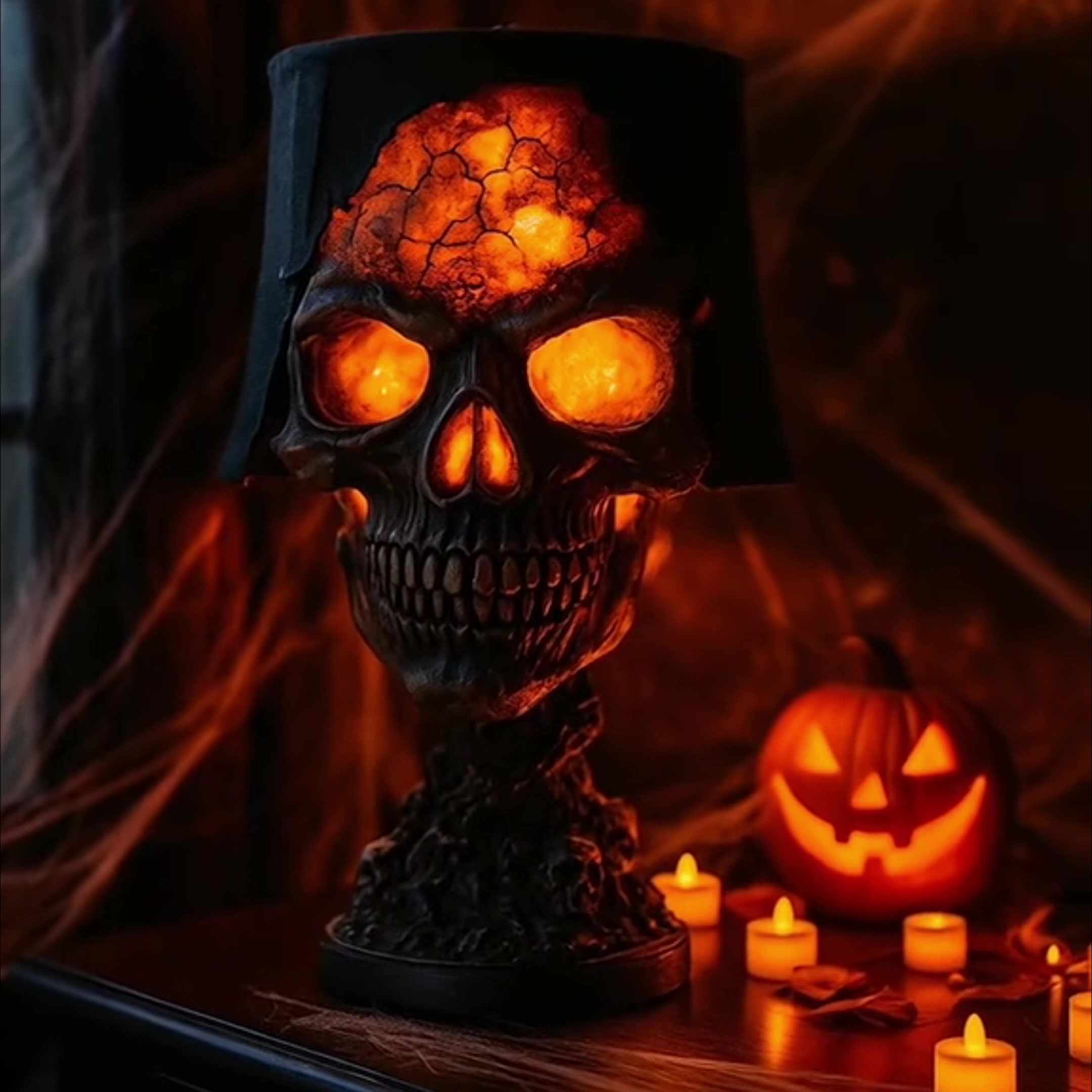 Halloween Lava Skull Lamp Handmade Volcanic Rock Night Light