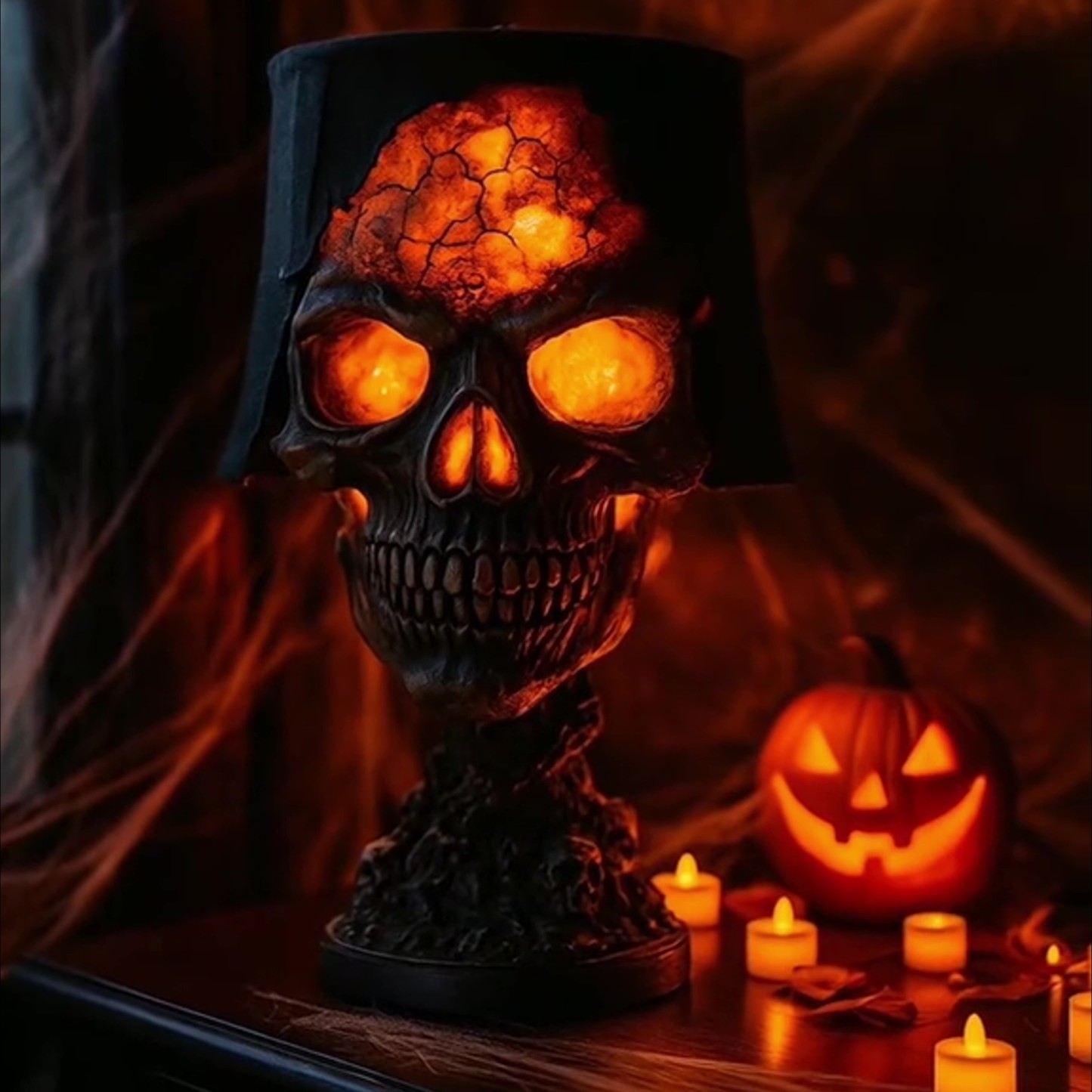 Halloween Lava Skull Lamp Handmade Volcanic Rock Night Light
