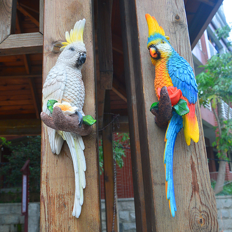 🔥Last Day 50% OFF Lifelike White and Pink Resin Parrot Sculpture - Outdoor Garden Tree Hanging Decoration