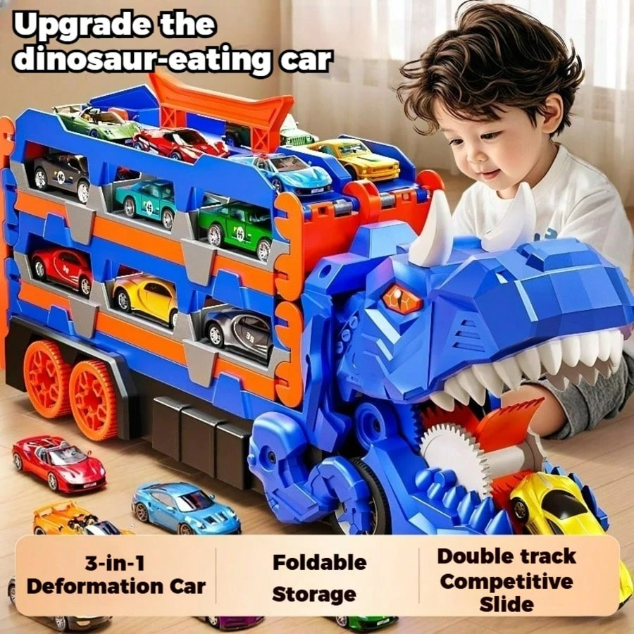Dinosaurs swallowing toy cars