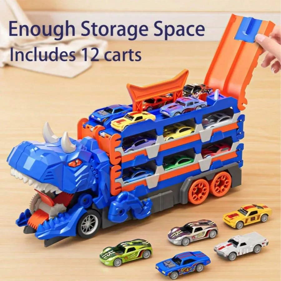 Dinosaurs swallowing toy cars
