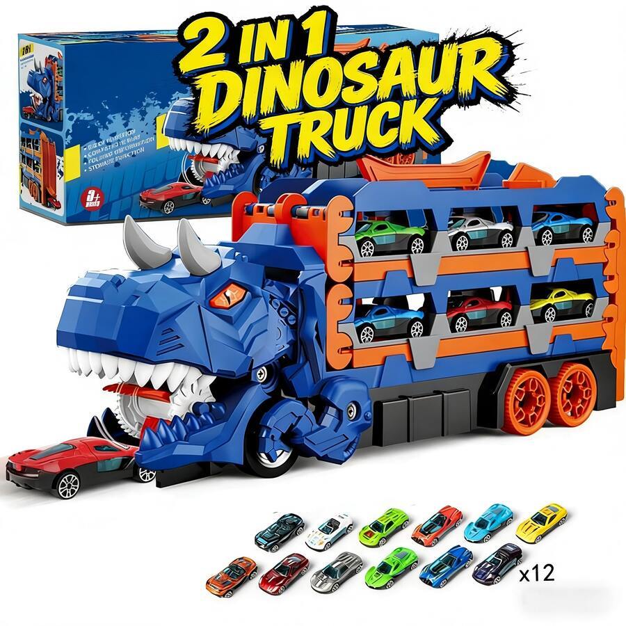 Dinosaurs swallowing toy cars