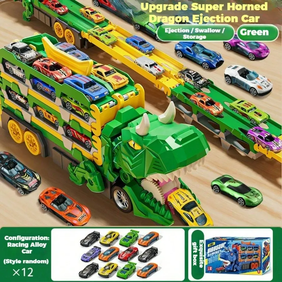 Dinosaurs swallowing toy cars