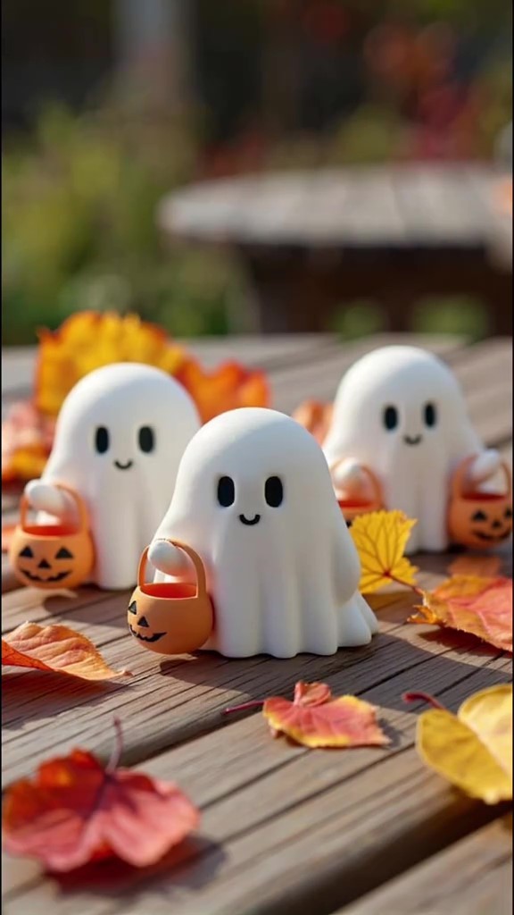 👻 A spooky ghost carrying a pumpkin, yelling ‘Trick or treat!’