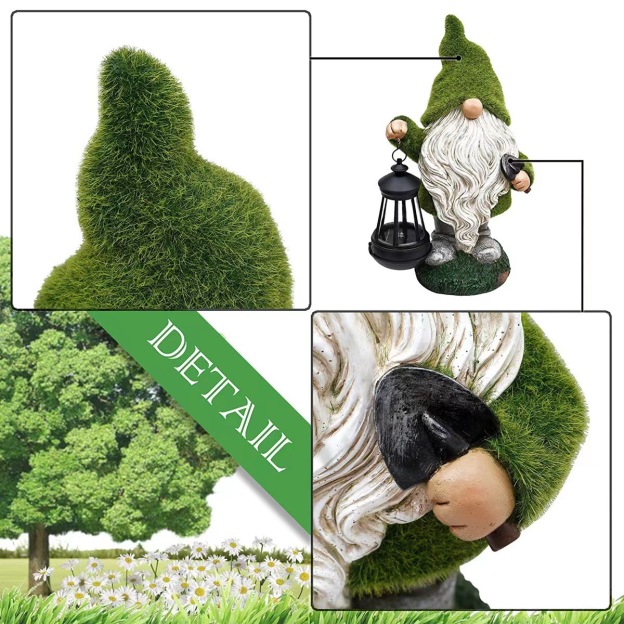 Large Flocked Resin Garden Dwarf Holding a Welcome Sign Statue