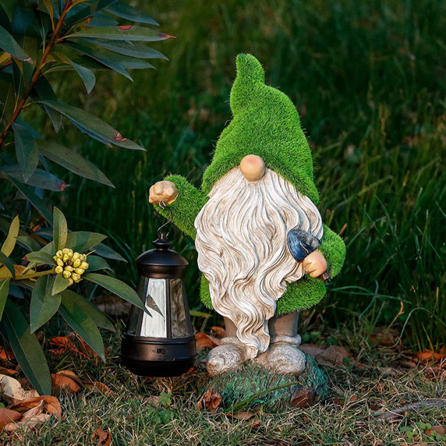 Large Flocked Resin Garden Dwarf Holding a Welcome Sign Statue