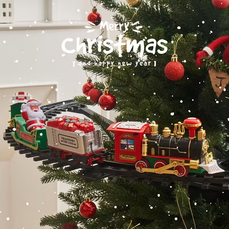 🚂 Christmas Train Toy: Musical Locomotive + Sleigh Carriages