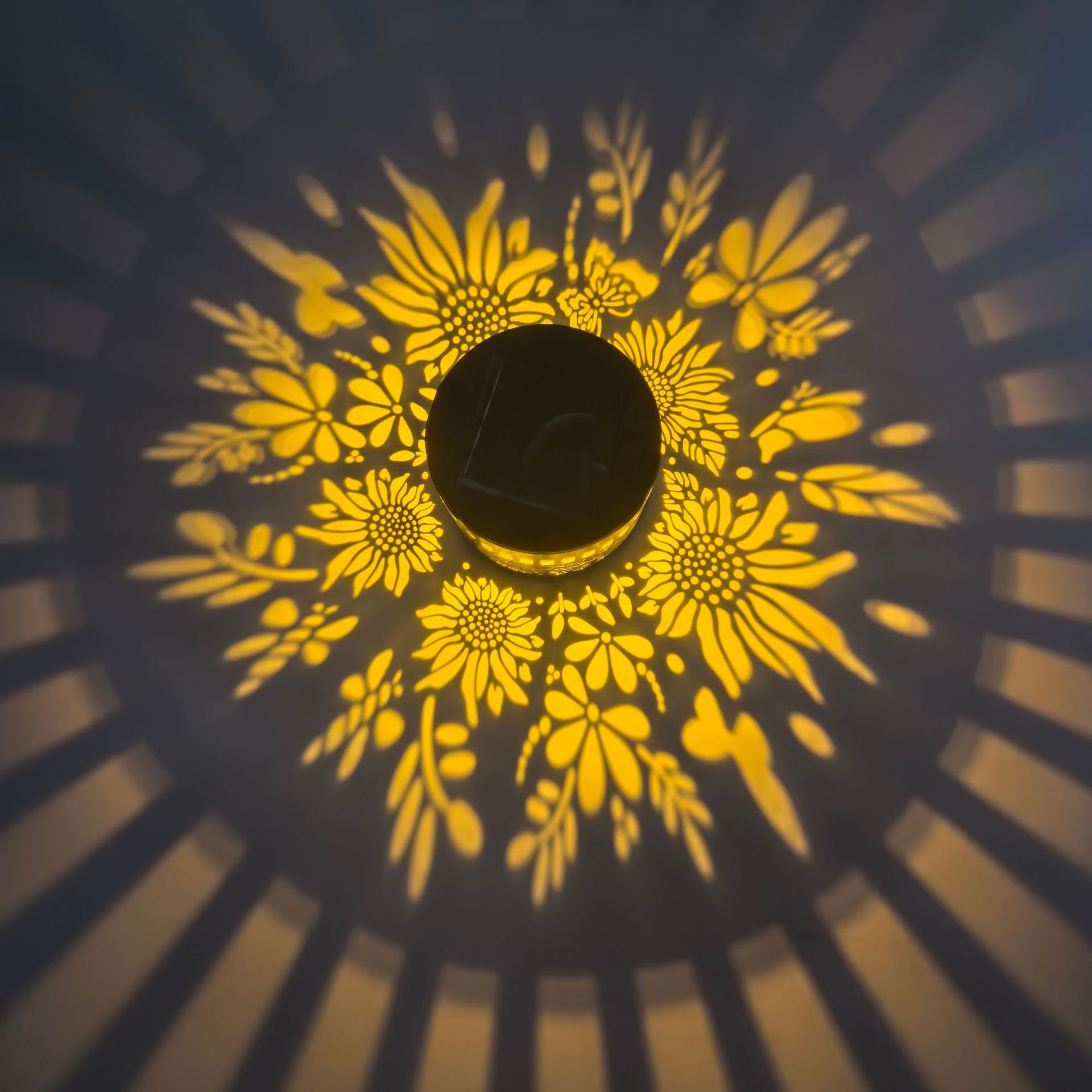 4pcs solar-powered lights themed around peonies, datura, sunflowers, and mandalas.