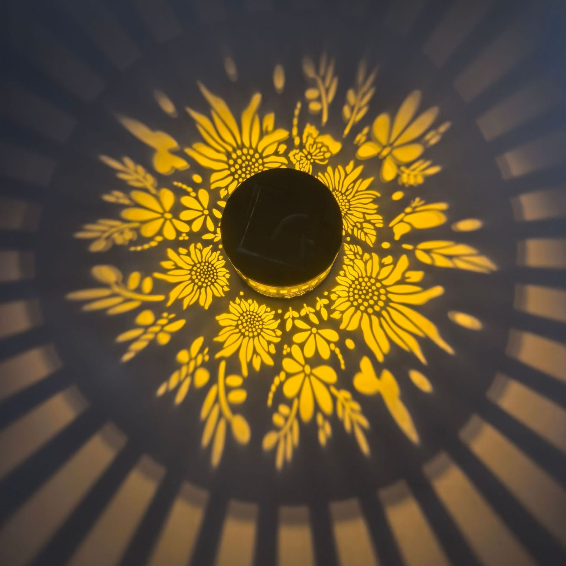 4pcs solar-powered lights themed around peonies, datura, sunflowers, and mandalas.