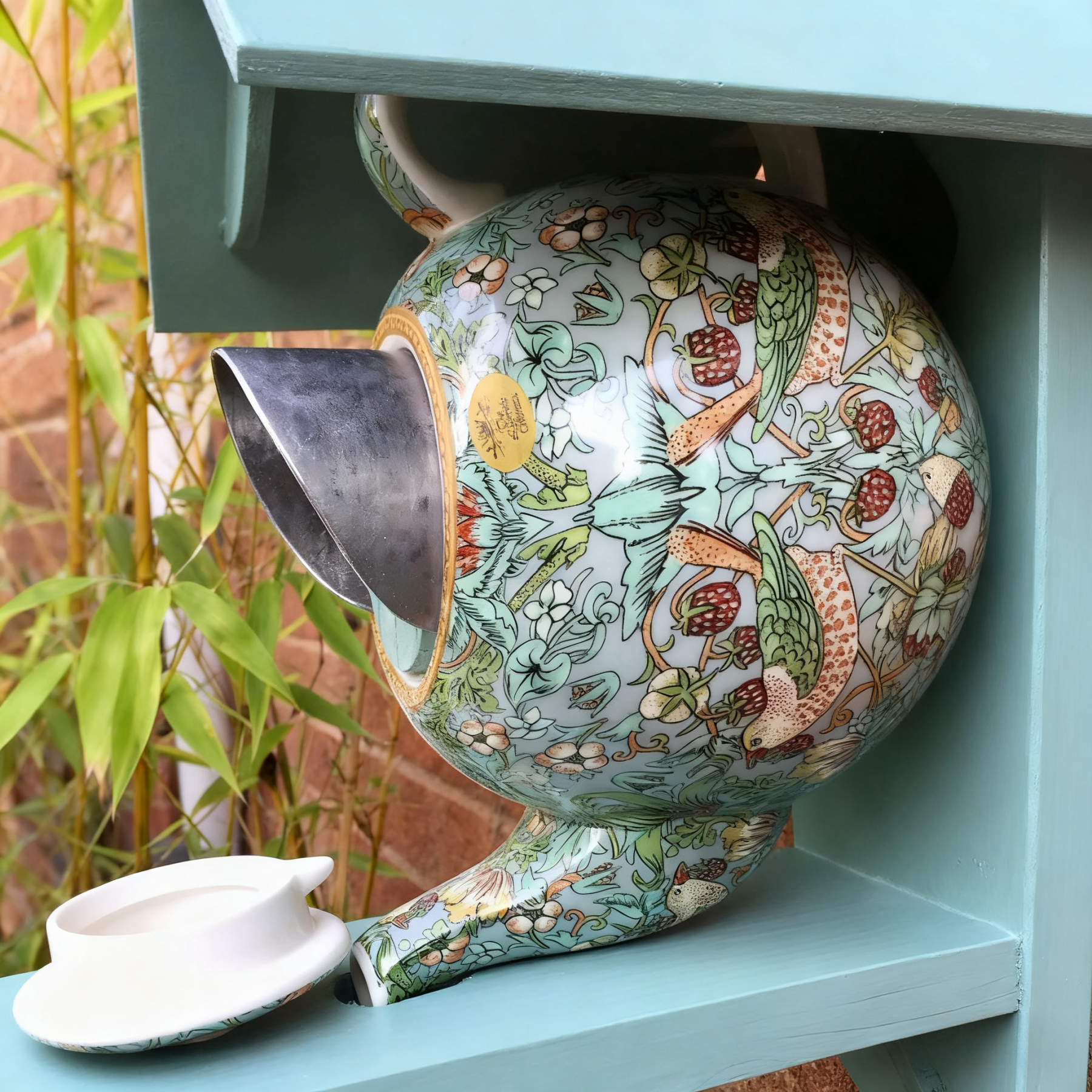 Charming Resin Bird Feeder with Blue Roof & Floral Design