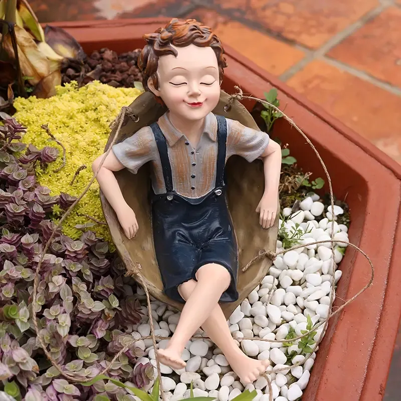 Handcrafted Walnut Boy Swing Resin Sculpture 【BUY 2 FREE SHIPPING】