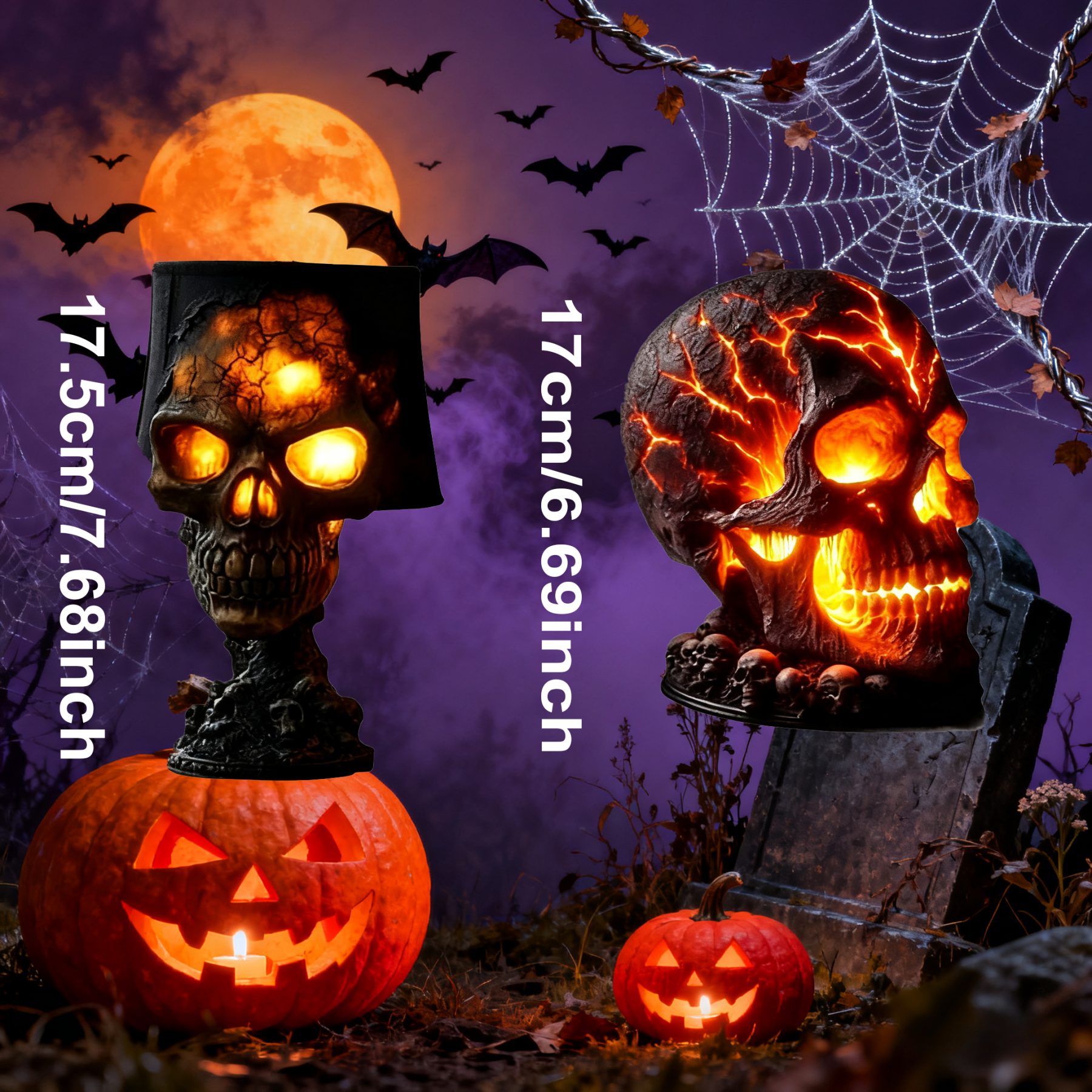 Halloween Lava Skull Lamp Handmade Volcanic Rock Night Light