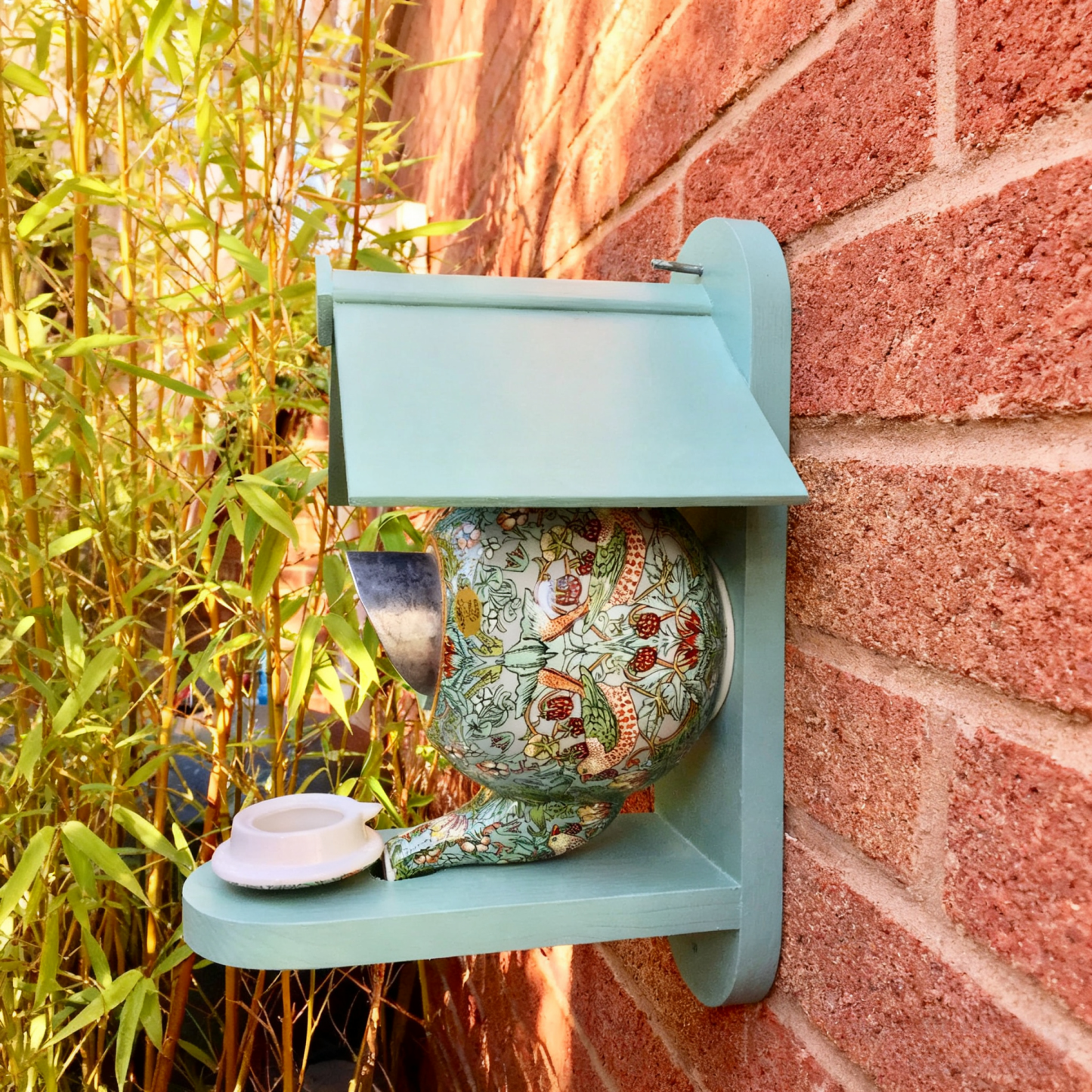 Charming Resin Bird Feeder with Blue Roof & Floral Design