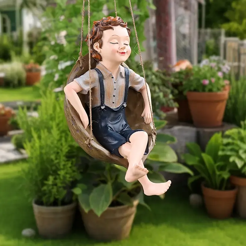 Handcrafted Walnut Boy Swing Resin Sculpture 【BUY 2 FREE SHIPPING】