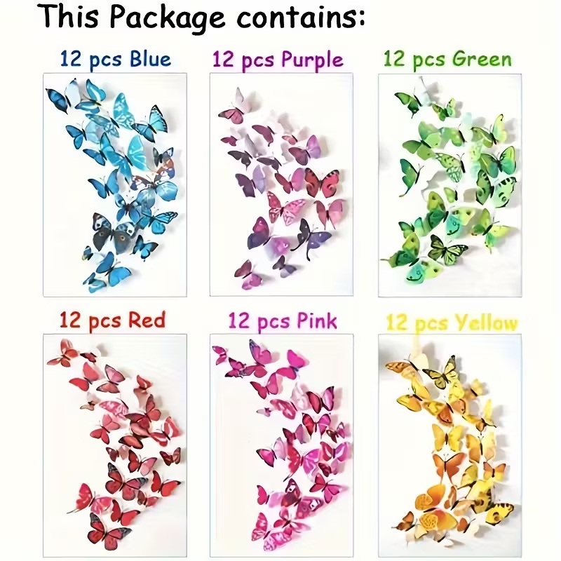 🦋12pcs 3D Butterfly Wall Stickers: Light Up Your Home with Whimsical, Colorful Flair