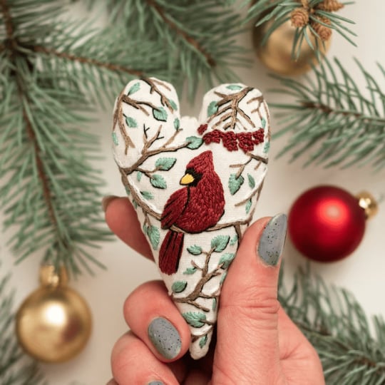 💖DIY Heart Shaped Hand Embroidered Christmas Finished product/DIY material kit