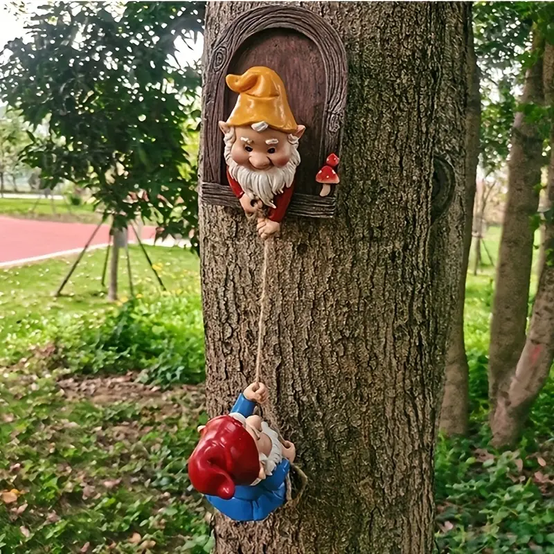 2 pcs cute dwarf climbing statues