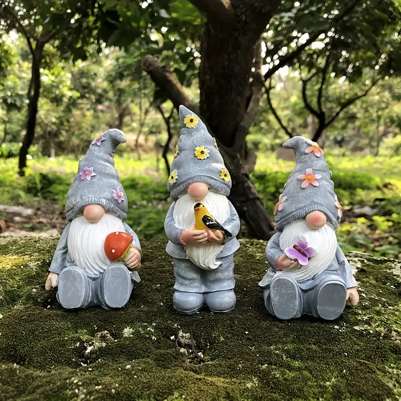 🌟 Title: 3-Piece Resin Gnome Garden Statue – American Rustic Style, Weatherproof Design for Indoor/Outdoor Use 