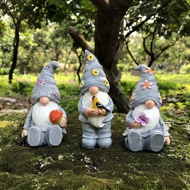 🌟 Title: 3-Piece Resin Gnome Garden Statue – American Rustic Style, Weatherproof Design for Indoor/Outdoor Use 