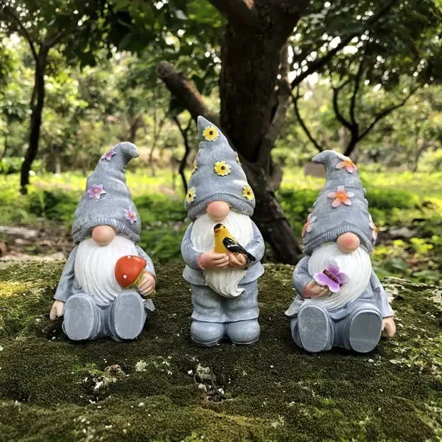 🌟 Title: 3-Piece Resin Gnome Garden Statue – American Rustic Style, Weatherproof Design for Indoor/Outdoor Use 