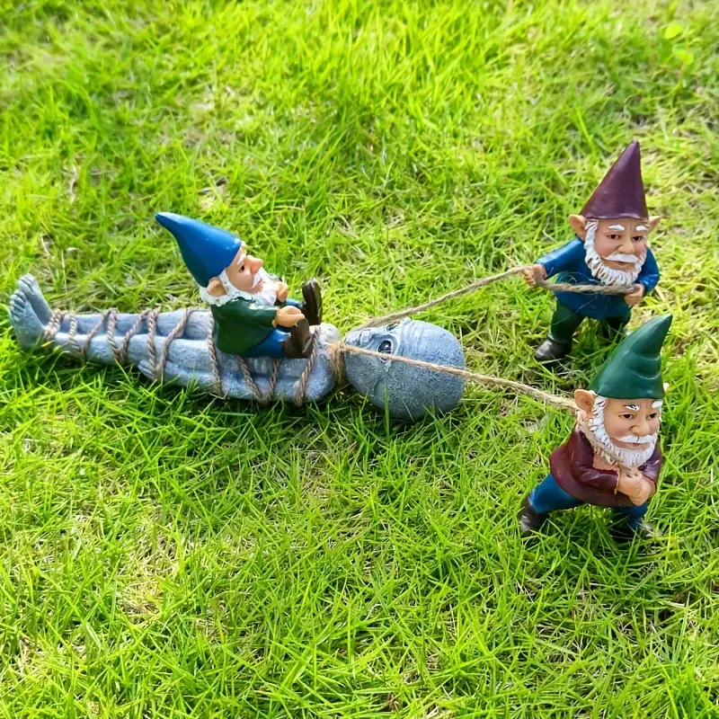 3PCS Whimsical Gnome Alien Capture Garden Statues