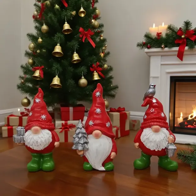 3PCS Christmas Gnome Statue Set