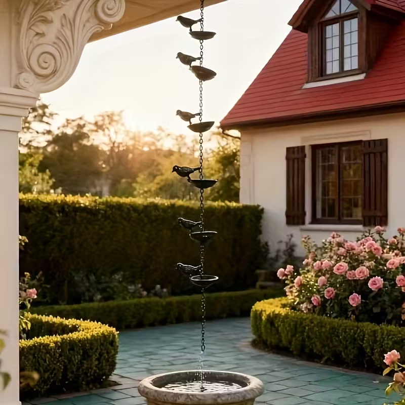 Vintage Iron Art Bird Wind Chime & Rain Chain