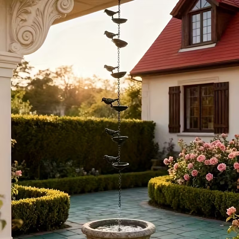 Vintage Iron Art Bird Wind Chime & Rain Chain