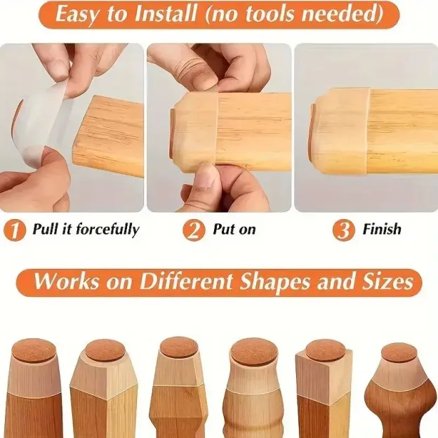 Noiseless Chair Leg Pads – Scratch-Proof Floor Protectors 🌟 Silicone + Felt | Fits Hardwood & Tile | Installs in 3 Secs!