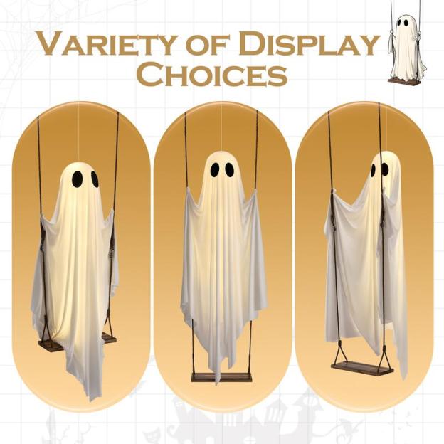 5 FT Large Hanging Swing Ghost Halloween Decor with String Lights 