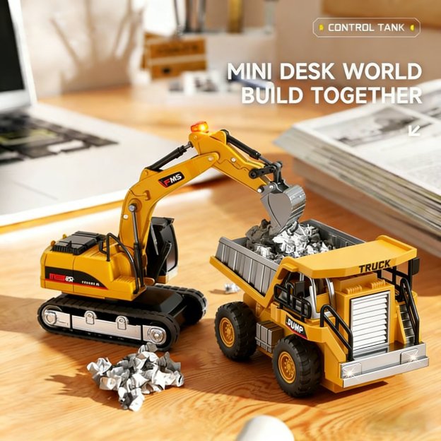 🚜 1:64 Premium Alloy Mini RC Construction Set – Forklift, Excavator & Dump Truck