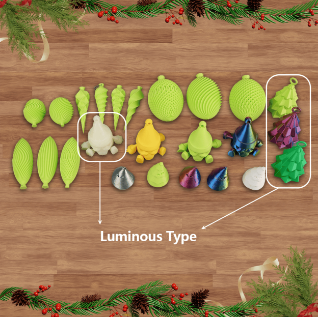 🎄 3D Printed Christmas Tree Ornament Set Gift Pack